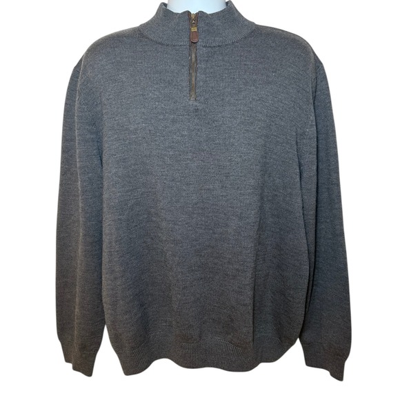 Viyella Mens XL Gray Merino Wool 1/4 Zip Mock Neck Pullover Sweater Long Sleeve - Picture 1 of 10